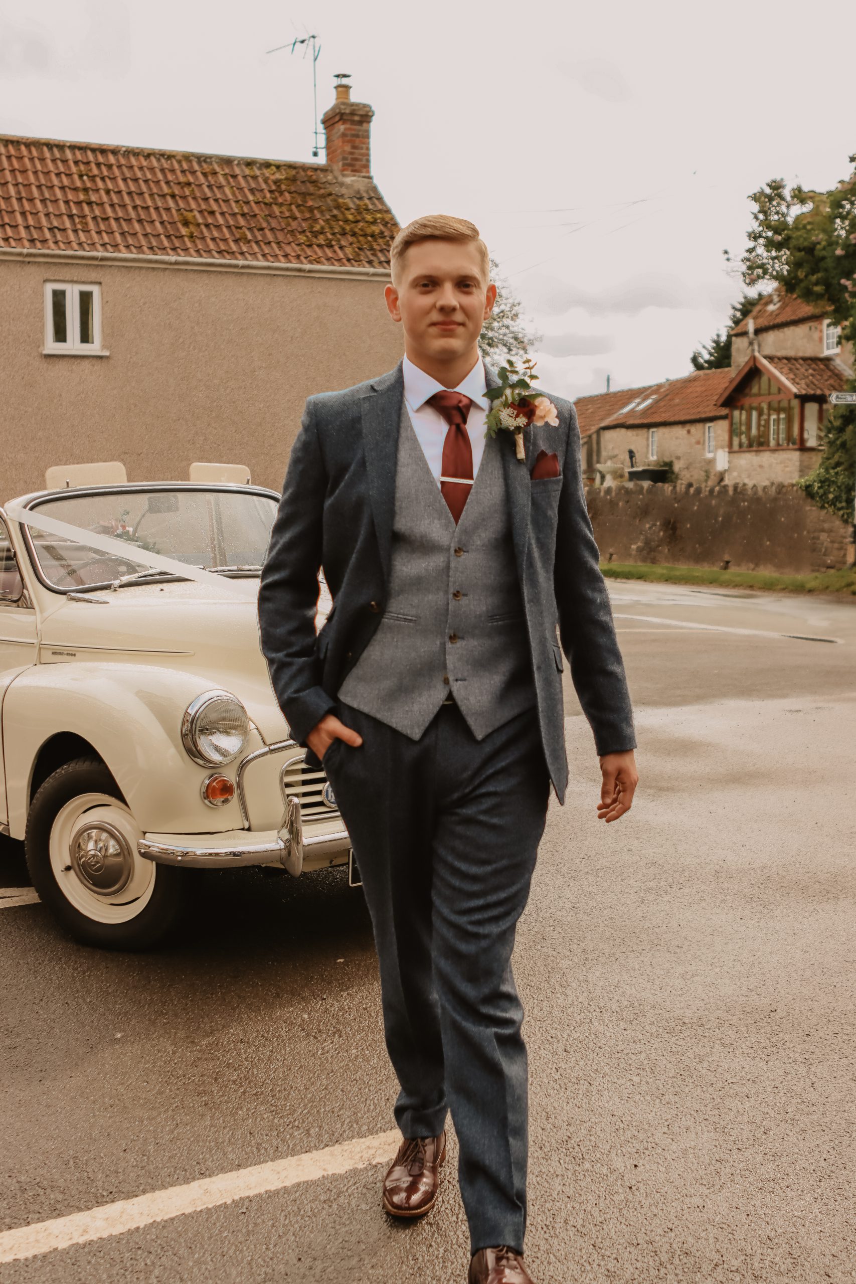 Blue Herringbone Donegal Tweed Slim Fit Suit - Image 6