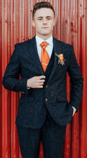Navy Fleck Tweed  Slim Fit Suit