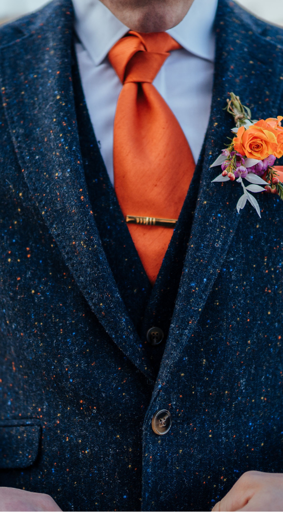 Navy Fleck Tweed Slim Fit Suit - Image 2