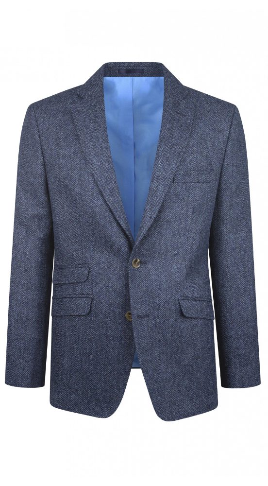 Blue Herringbone Donegal Tweed Slim Fit Suit - Image 8