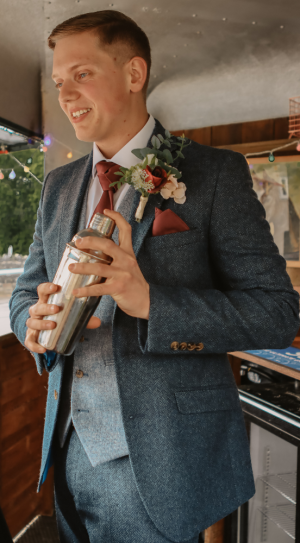 Blue Herringbone Donegal Tweed Slim Fit Suit