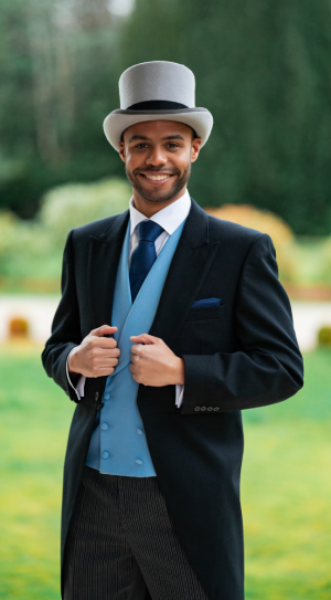 Traditional Black Herringbone Morning Tails Suit