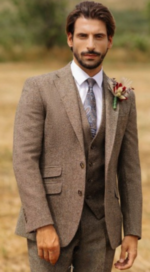 Brown Donegal Tweed Slim Fit Suit