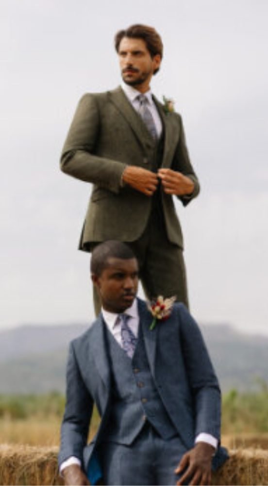 Blue Herringbone Donegal Tweed Slim Fit Suit - Image 10