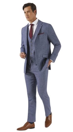 Blue Herringbone Lightweight Tweed Suit