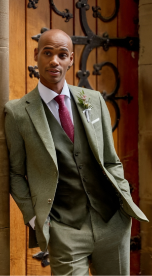 Sage Green Herringbone Lightweight Tweed Suit