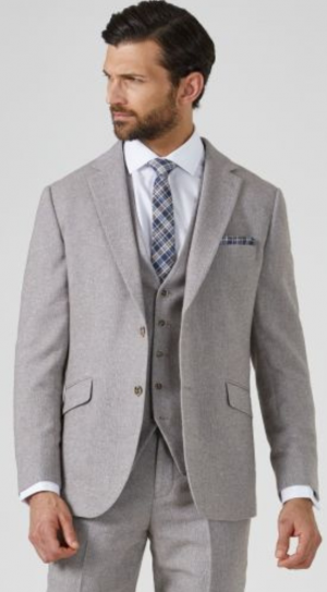 Stone Herringbone Lightweight Tweed Suit
