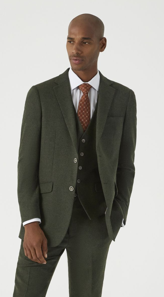 Olive Green Herringbone Lightweight Tweed Suit