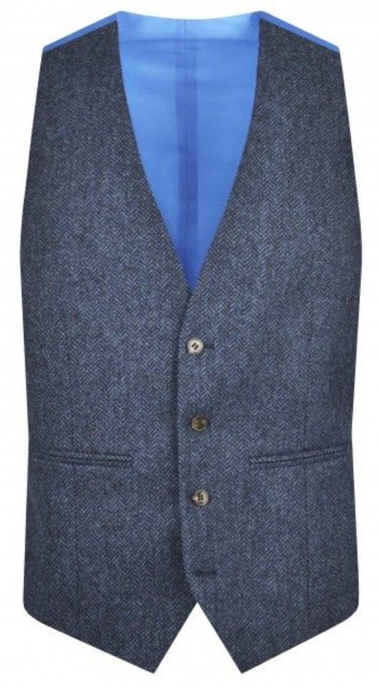 Blue Herringbone Donegal Tweed Slim Fit Suit - Image 9