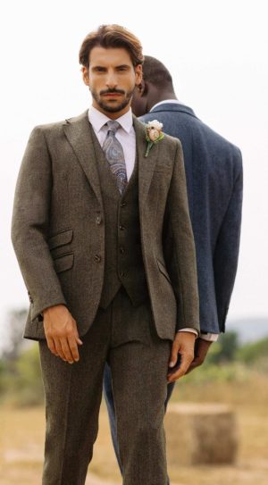Green Herringbone Donegal Tweed Slim Fit Suit