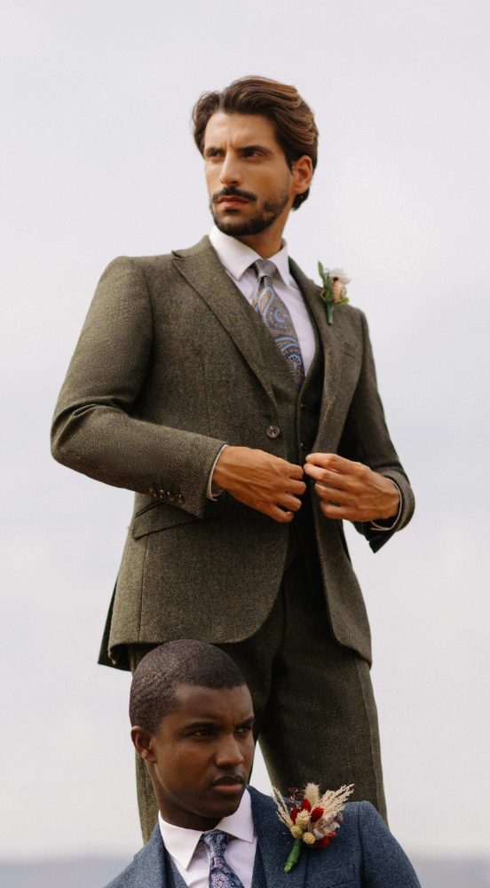 Green Herringbone Donegal Tweed Slim Fit Suit - Image 3