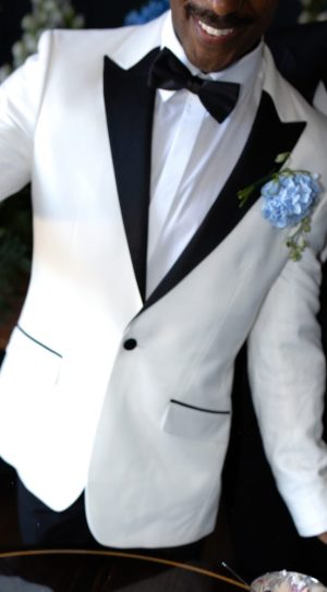 Wool Rich White/Black Lapel Tuxedo Jacket