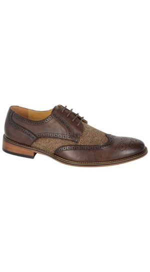 Dark Brown Herringbone Tweed Brogue Shoes